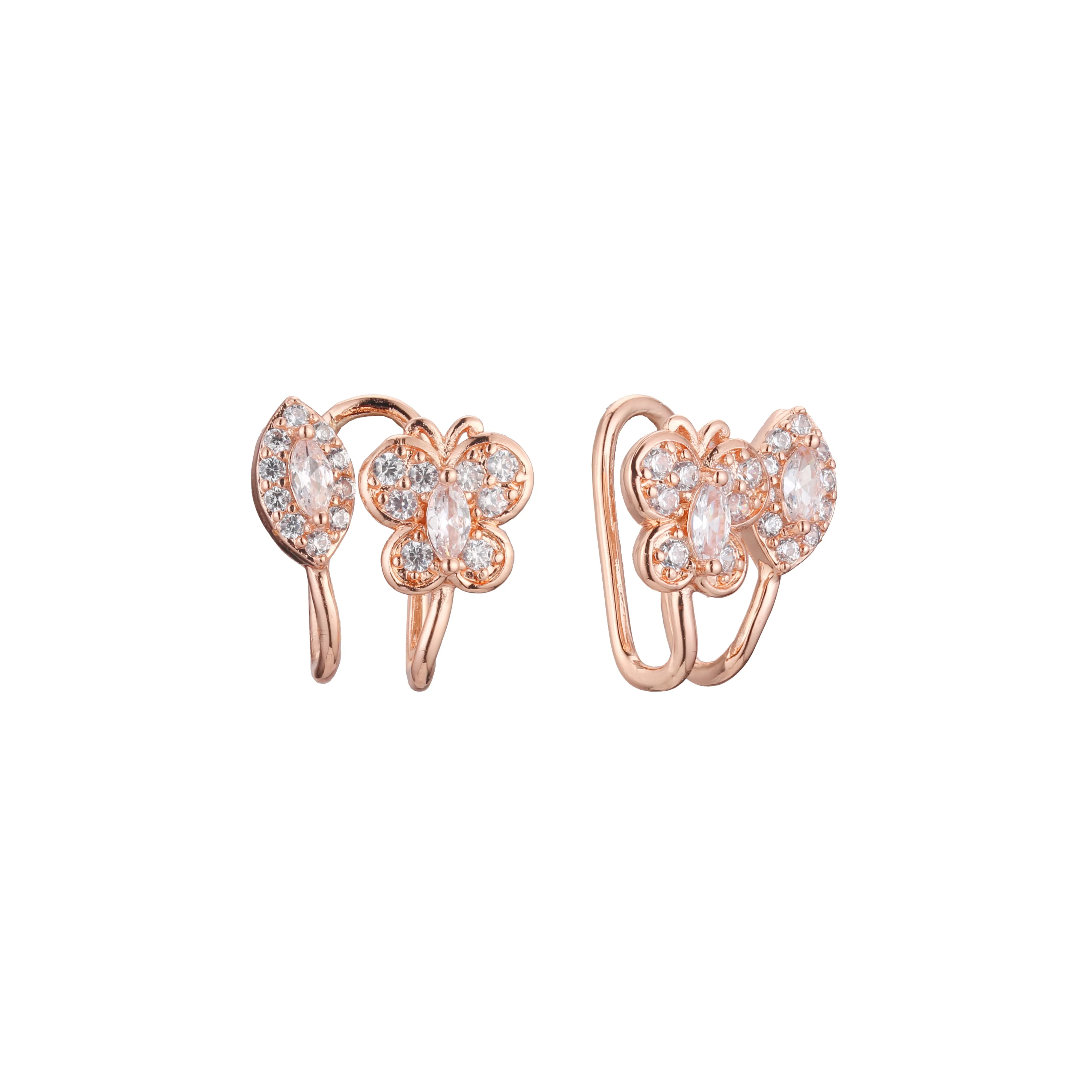 Butterfly ear cuff earrings in 14K Gold, Rose Gold plating colors