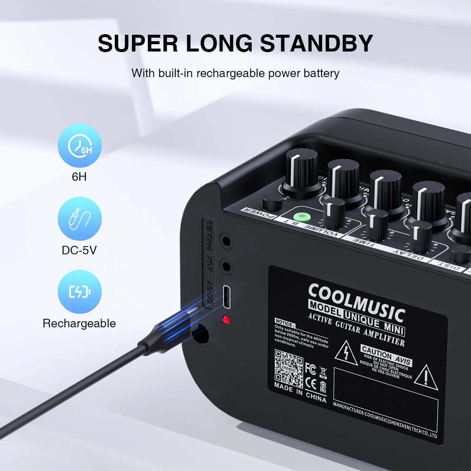 COOLMUSIC UNIQUE MINI 10 Watt Rechargeable Bluetooth Electric Guitar Amplifier(Only available in Germany)