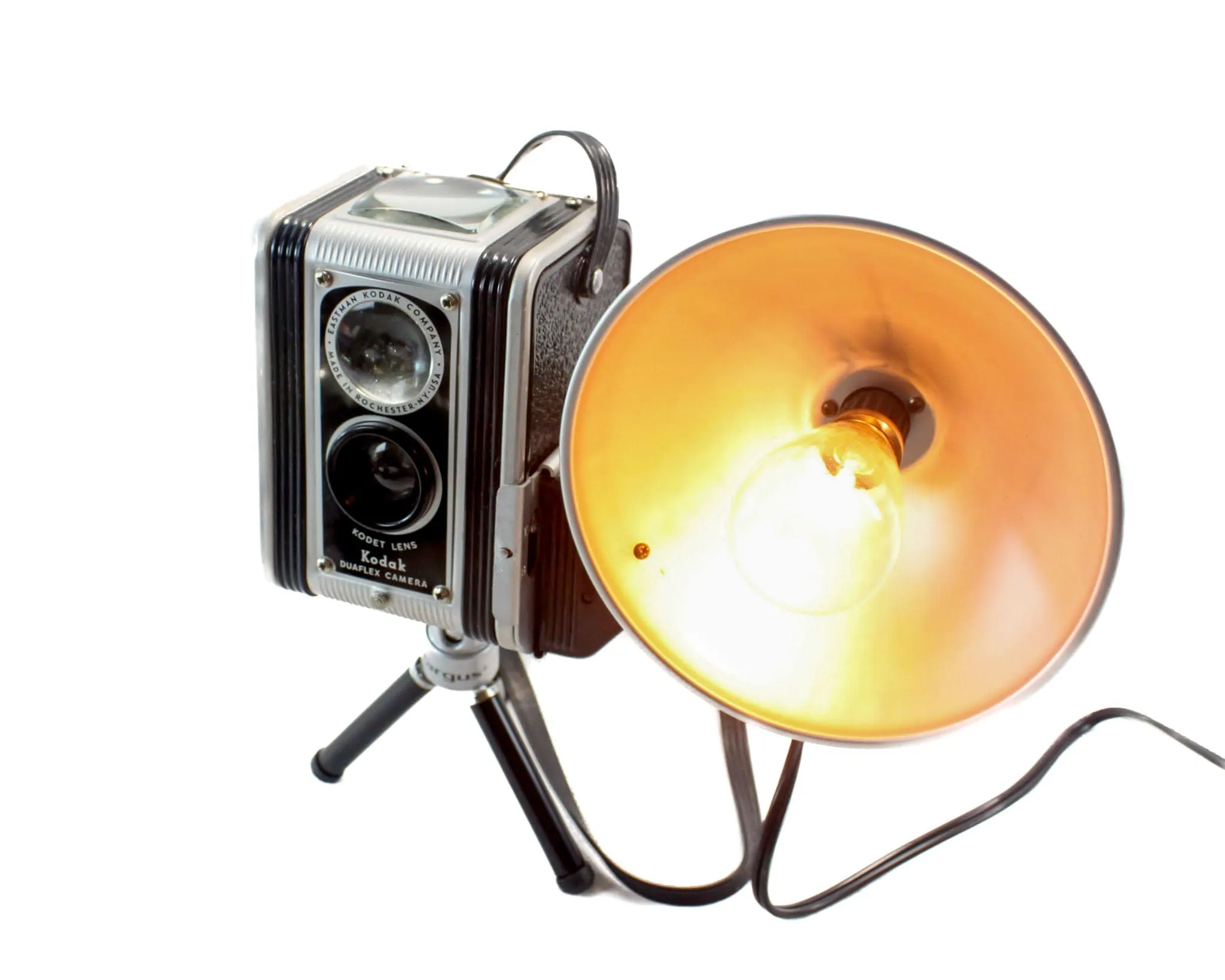 LED Desk Lamp - Black Kodak Duaflex Vintage Camera on mini tripod, Photographer and Vintage Lover gift