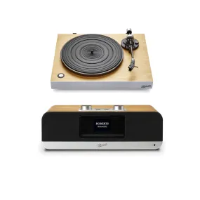 Roberts Stylus Luxe Direct Drive Turntable and Blutune 300 DAB  BT CD USB Sound System Wood HiFi Package