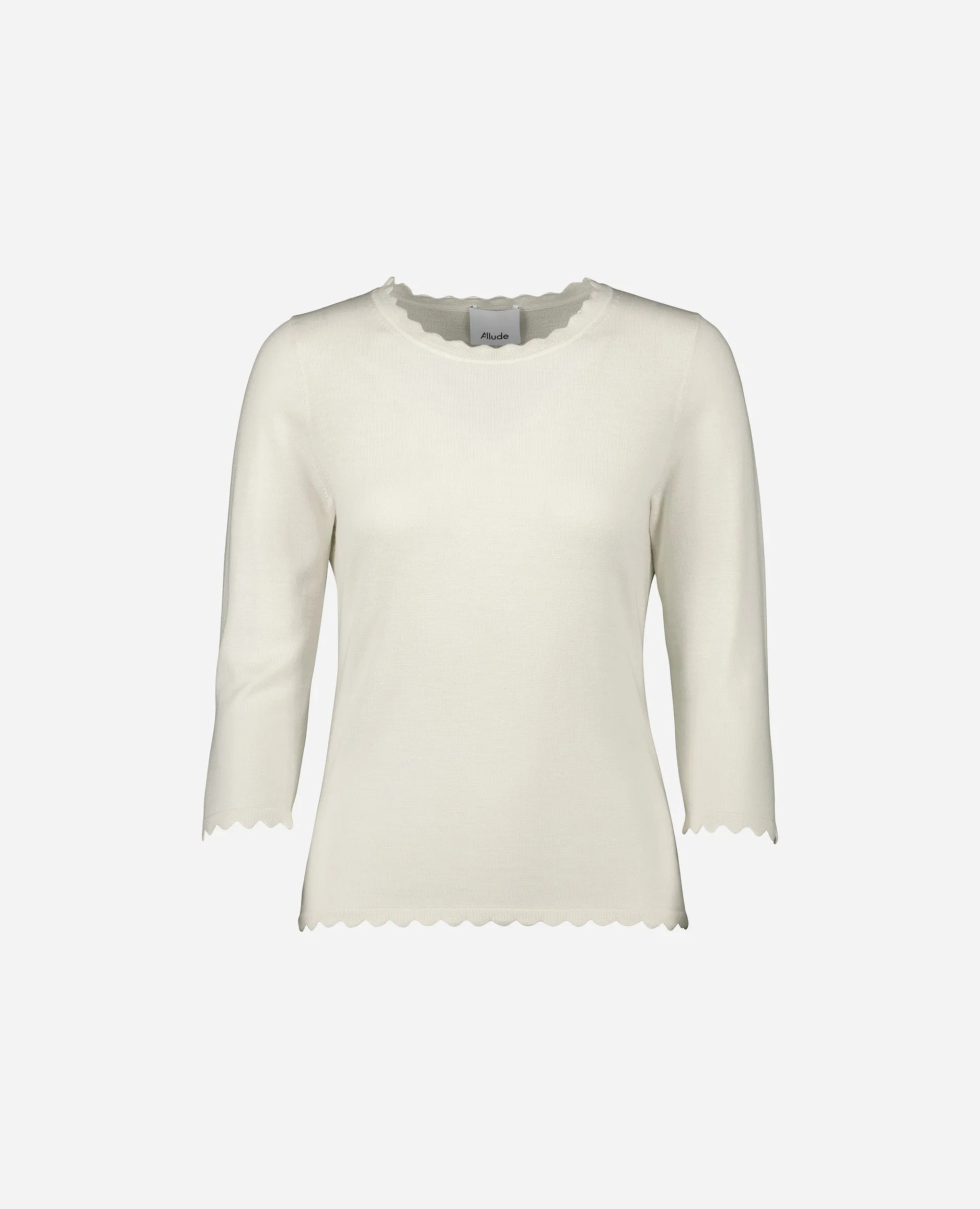 Rundhals Pullover aus Wolle in Creme