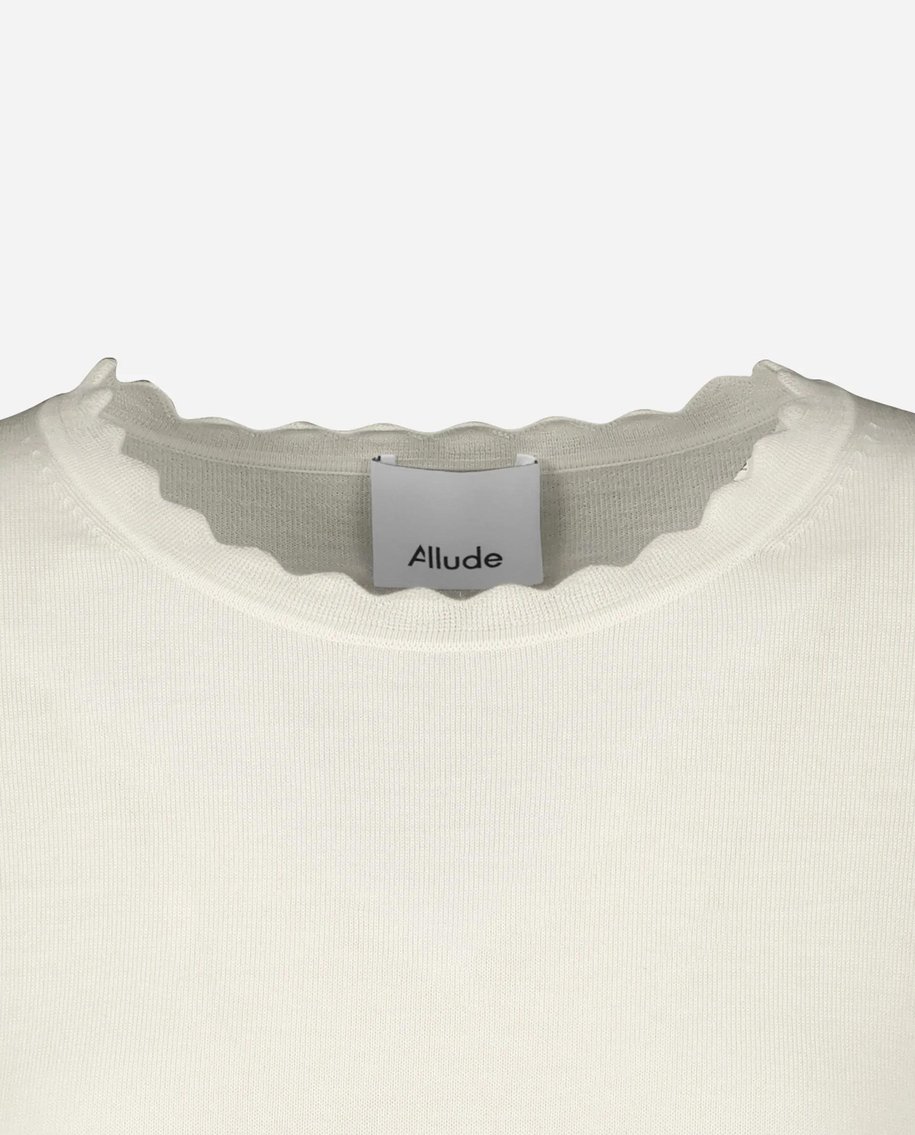 Rundhals Pullover aus Wolle in Creme