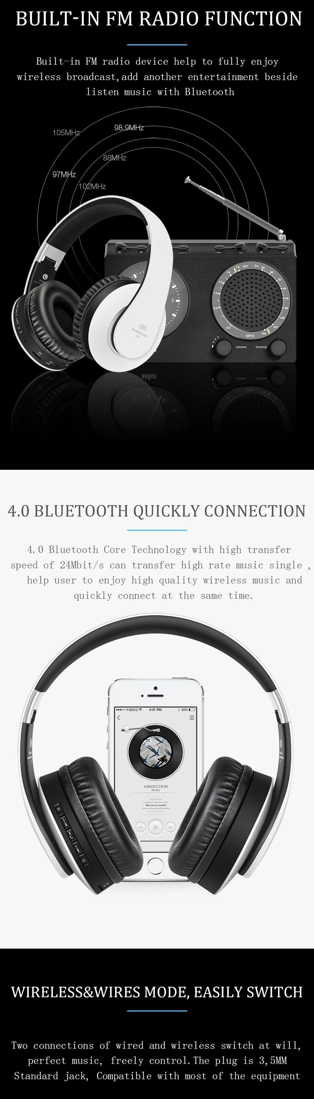 Sound Intone P1 Headphones Bluetooth Version 4.0