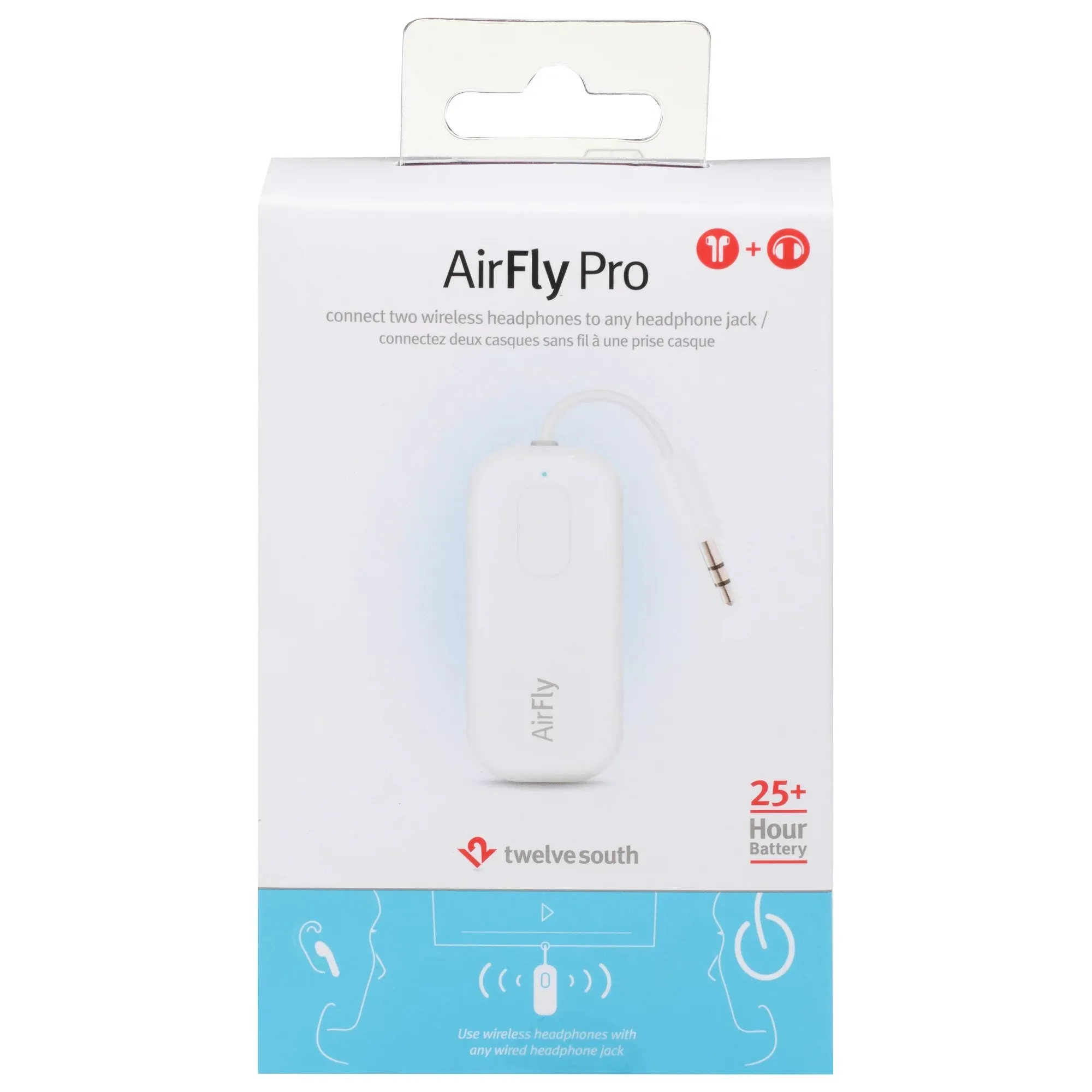 Twelve South AirFly Pro | Wireless Transmitter/Receiver with Audio Sharing for up to 2 AirPods/Wireless Headphones to Any Audio Jack for use on Airplanes, Boats or in Gym, Home, auto