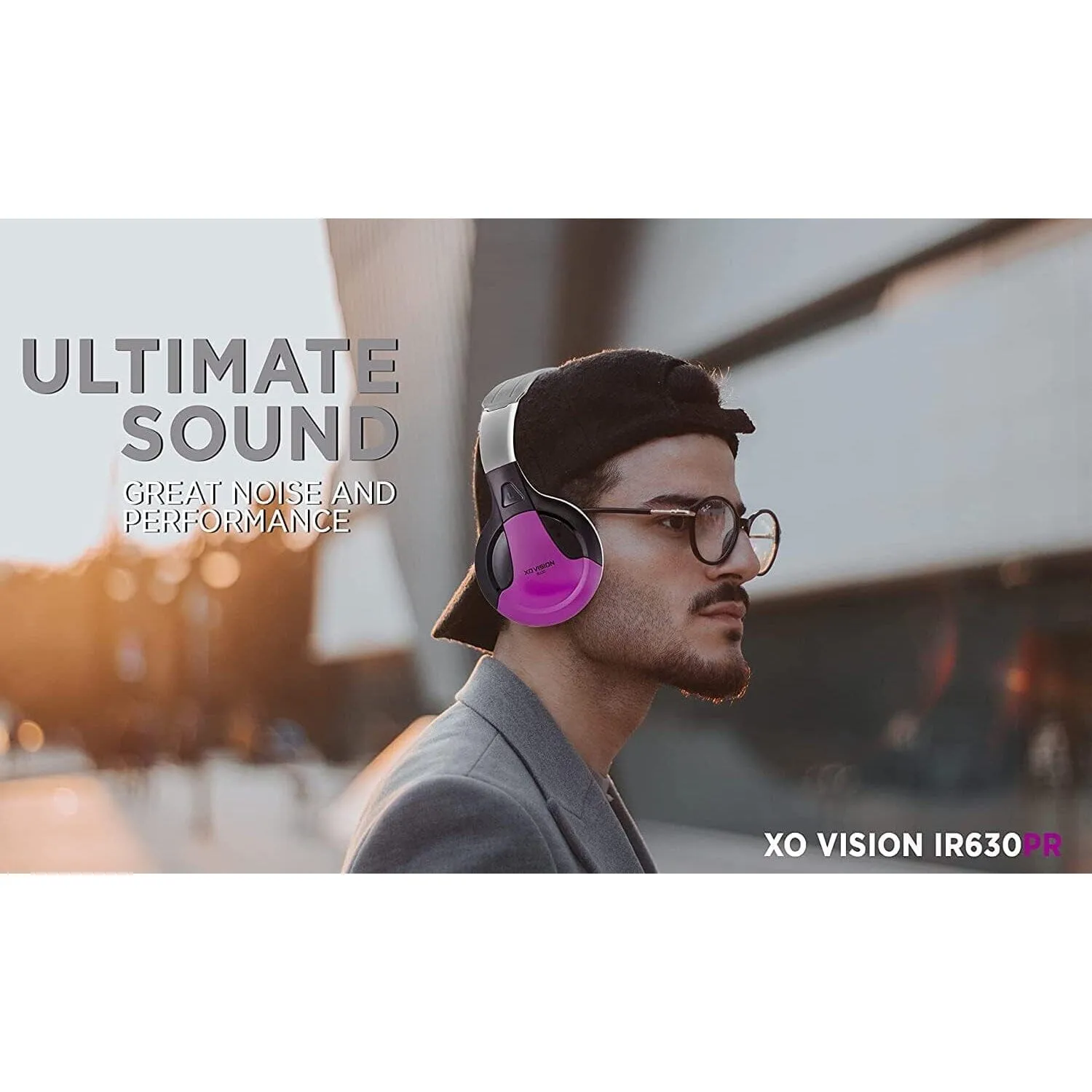 XO Vision IR630PR Universal IR Wireless Foldable Headphones - Bluetooth-Enabled Lightweight (Purple)