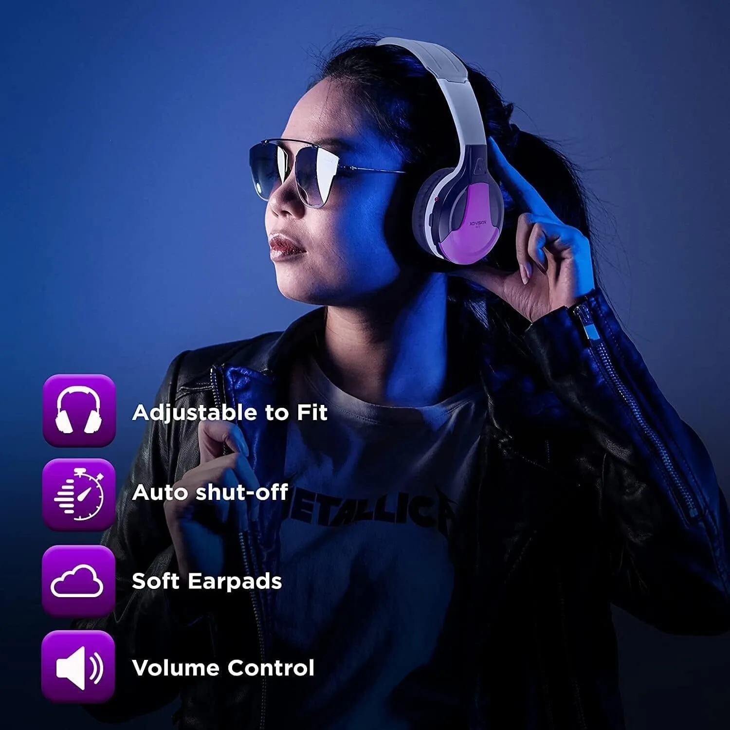 XO Vision IR630PR Universal IR Wireless Foldable Headphones - Bluetooth-Enabled Lightweight (Purple)